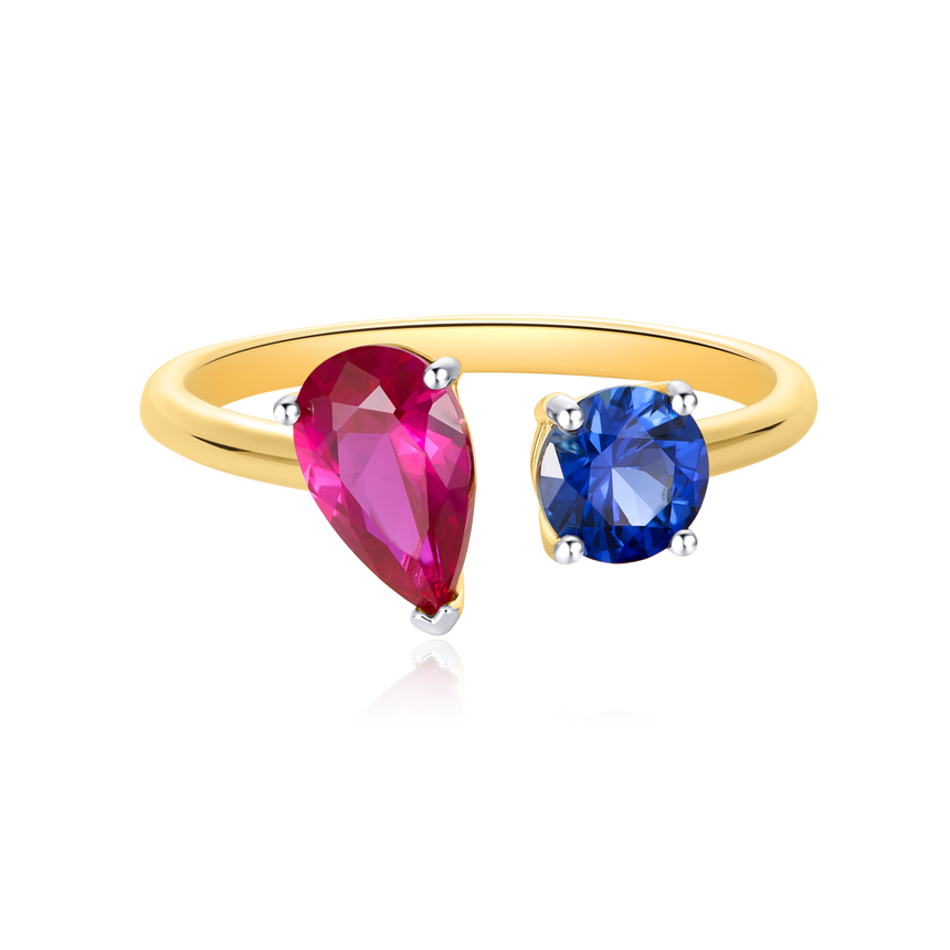 Lab-Created Ruby & Blue Sapphire Toi et Moi Ring in 14K Yellow Gold | Monte Luna
