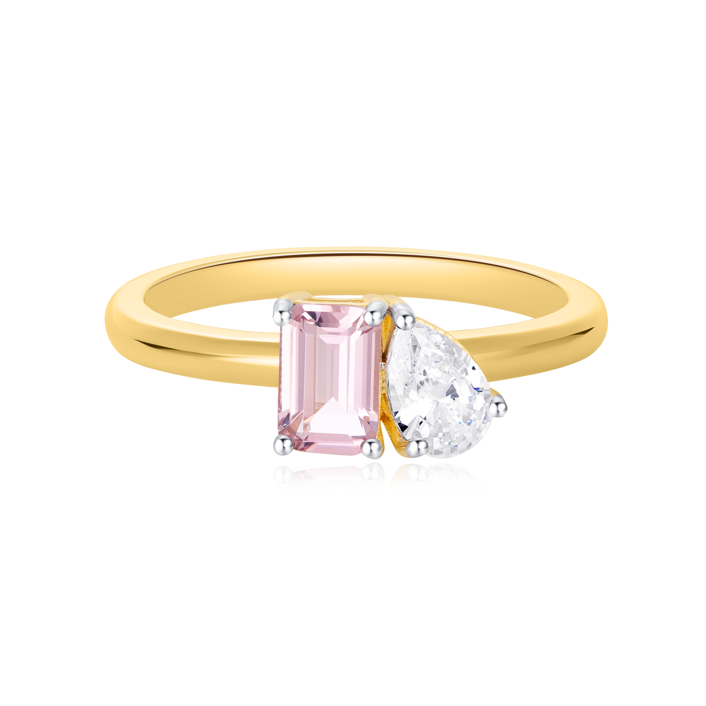 Genuine Morganite & Lab-Created Diamond Toi et Moi Ring in 14K Yellow Gold | Monte Luna