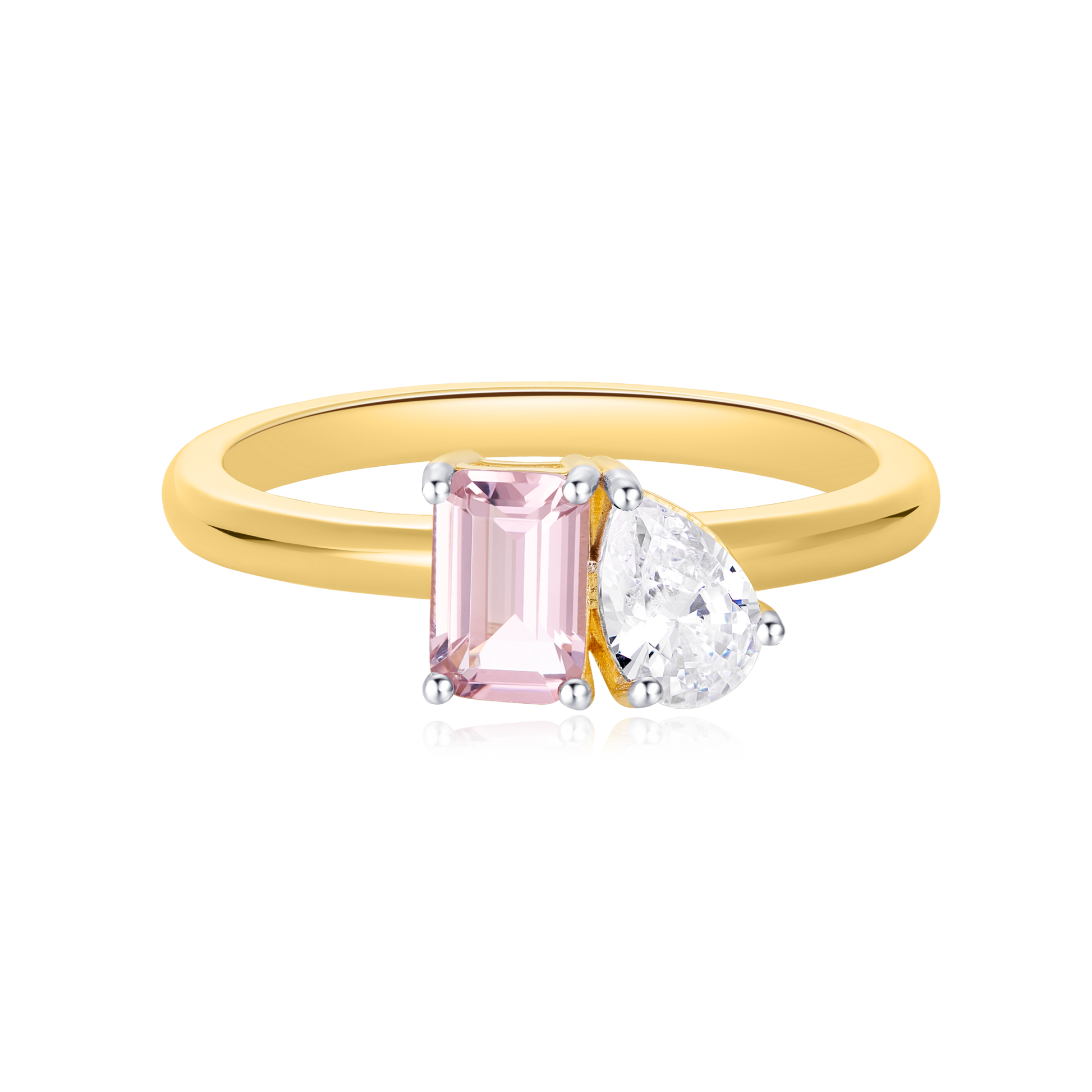 Genuine Morganite & Lab-Created Diamond Toi et Moi Ring in 14K Yellow Gold | Monte Luna