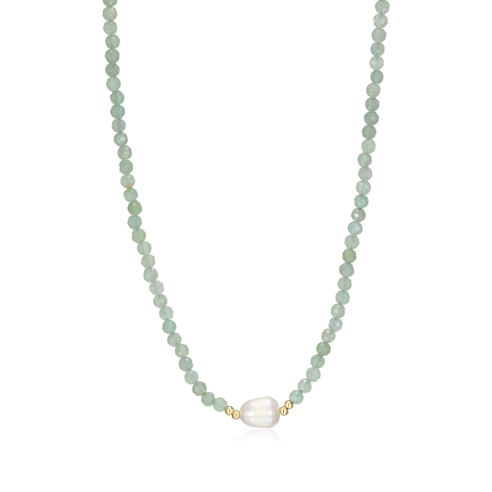 RN0202 - Freshwater Pearl & Genuine Dark Green Aventurine Beaded Necklace | reign
