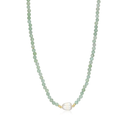 RN0202 - Freshwater Pearl & Genuine Dark Green Aventurine Beaded Necklace | reign