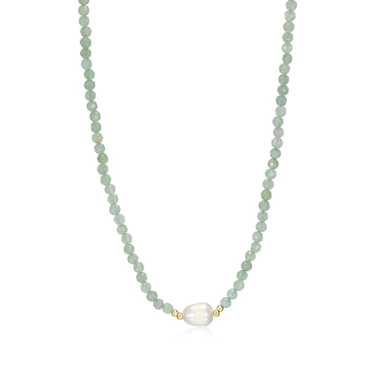 RN0202 - Freshwater Pearl & Genuine Dark Green Aventurine Beaded Necklace | reign