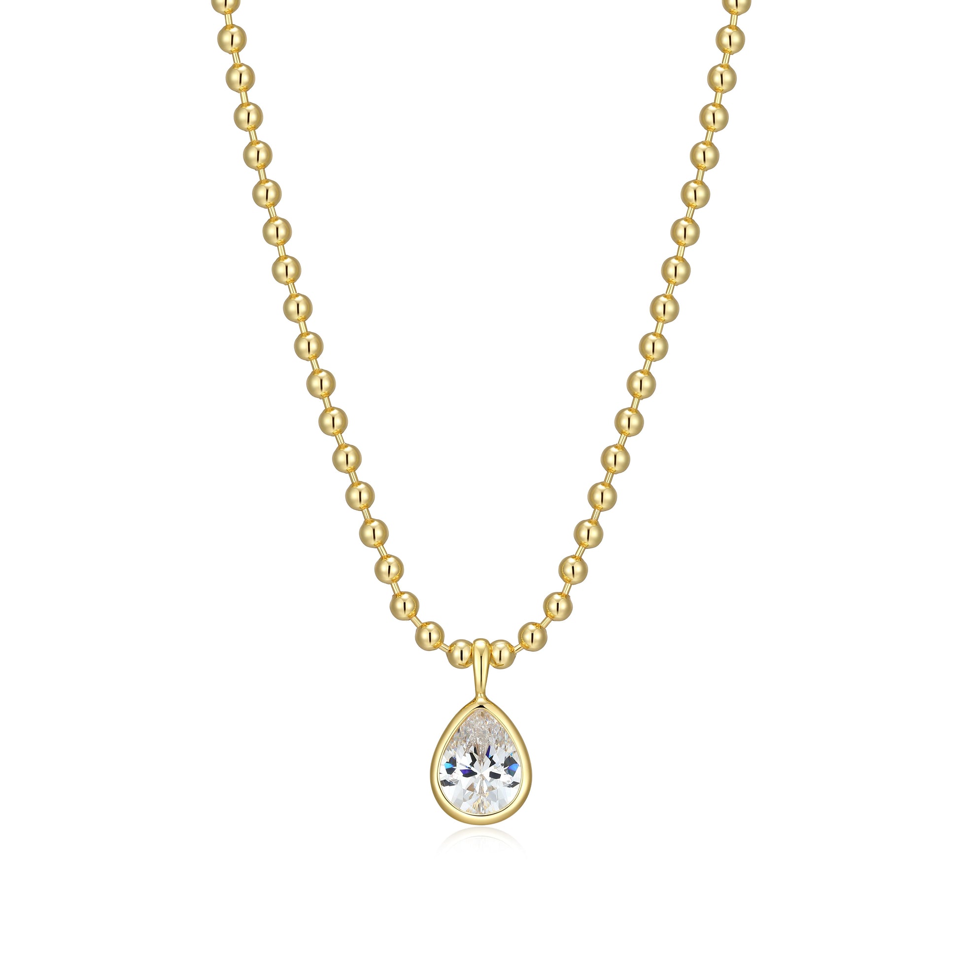 RN0181 - Pear-Cut CZ Beaded Necklace | reign