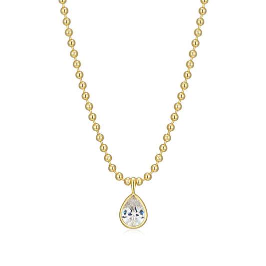 RN0181 - Pear-Cut CZ Beaded Necklace | reign