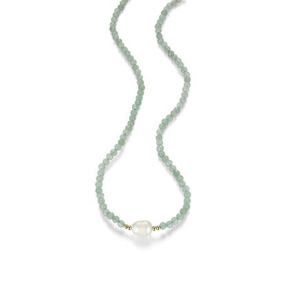 RN0202 - Freshwater Pearl & Genuine Dark Green Aventurine Beaded Necklace | reign