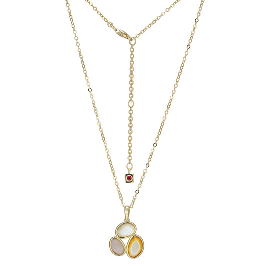 LN0241 - Reviere White and Yellow Mother-of-Pearl & Rose Quartz Pendant Necklace | elle