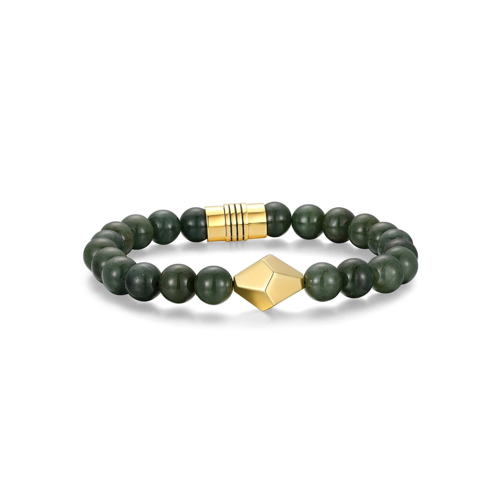 Strata Yellow Gold Plated Dark Green Jadeite Bracelet - 8.75" - UB44 | ethos