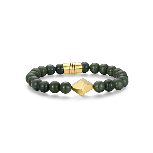 Strata Yellow Gold Plated Dark Green Jadeite Bracelet - 8.75" - UB44 | ethos