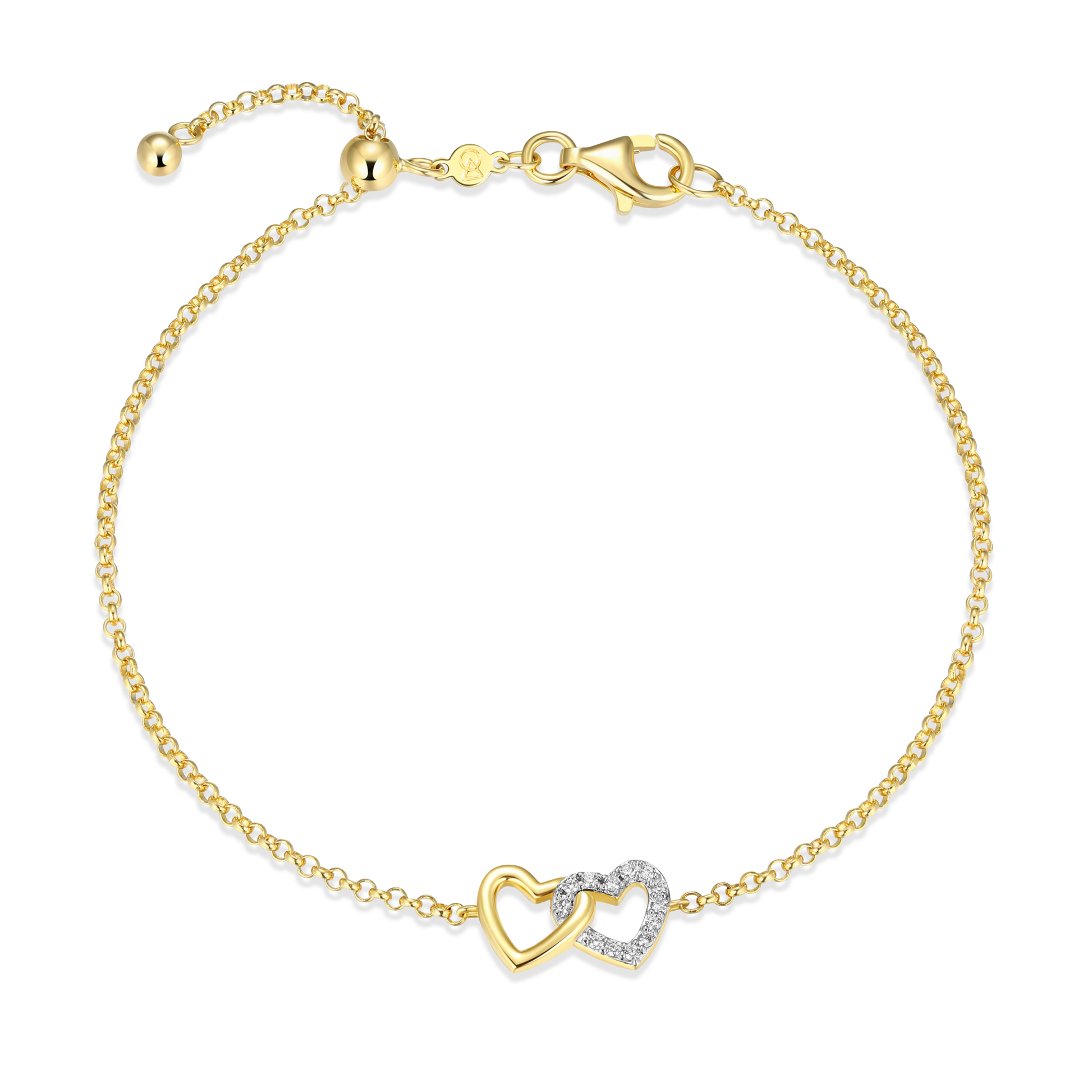 Open Twin Heart Bolo Bracelet in 14K Yellow Gold-Plated Sterling Silver | M by Monte Luna