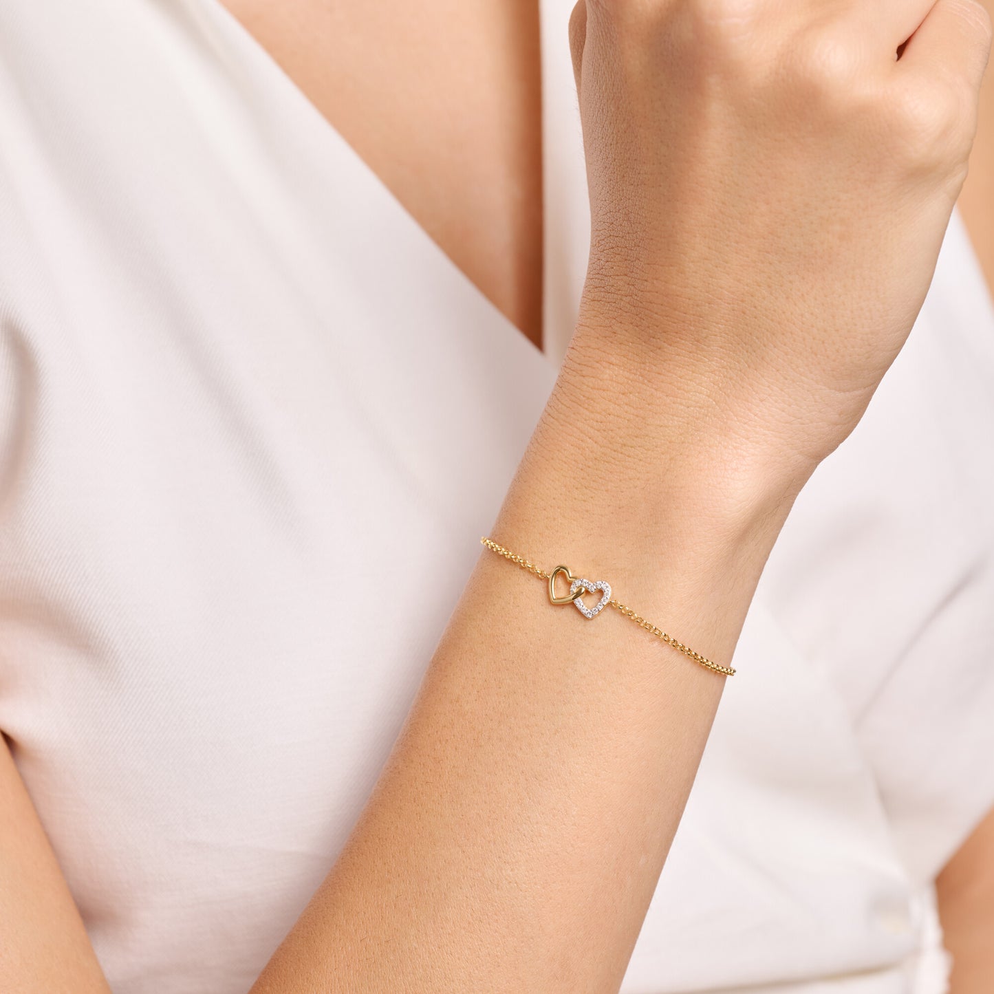 Open Twin Heart Bolo Bracelet in 14K Yellow Gold-Plated Sterling Silver | M by Monte Luna