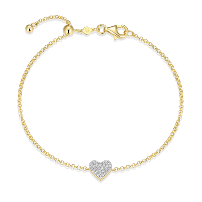 Pave Heart Pendant Bolo Bracelet in 14K Yellow Gold-Plated Sterling Silver | M by Monte Luna