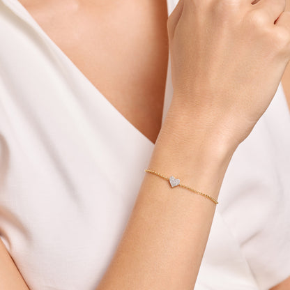 Pave Heart Pendant Bolo Bracelet in 14K Yellow Gold-Plated Sterling Silver | M by Monte Luna