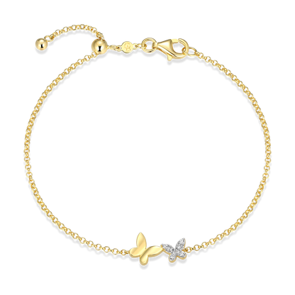Twin Butterfly Lab-Created Diamond Bolo Bracelet in 14K Gold & Rhodium-Plated Sterling Silver | M by Monte Luna