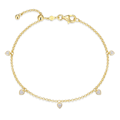 Dangling Hearts Bolo Bracelet in 14K Yellow Gold-Plated Sterling Silver | M by Monte Luna