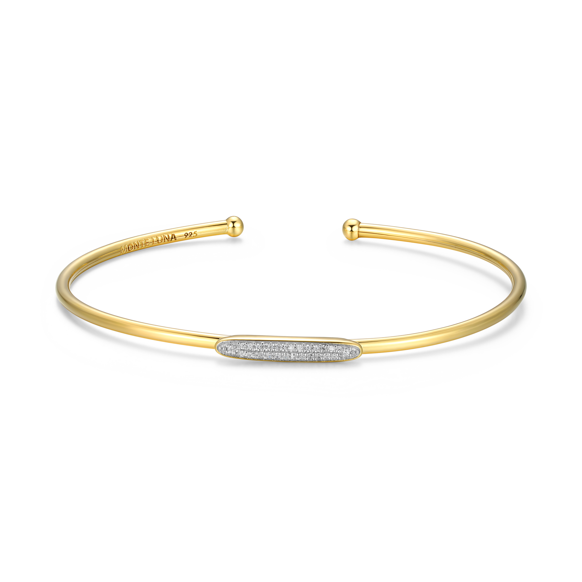 Oval Accent Pave Flex Cuff Bracelet in 14K Yellow Gold-Plated Sterling Silver | M by Monte Luna