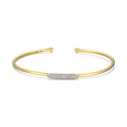 Oval Accent Pave Flex Cuff Bracelet in 14K Yellow Gold-Plated Sterling Silver | M by Monte Luna