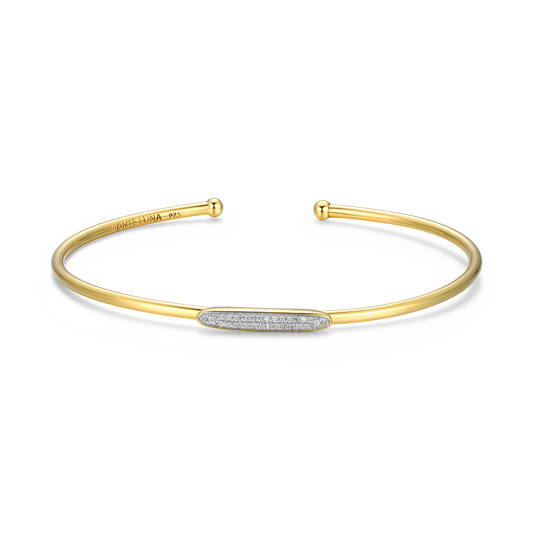 Oval Accent Pave Flex Cuff Bracelet in 14K Yellow Gold-Plated Sterling Silver | M by Monte Luna