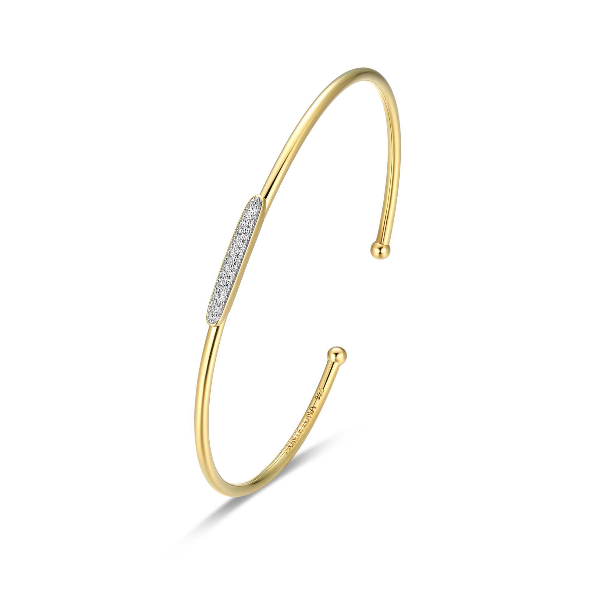Oval Accent Pave Flex Cuff Bracelet in 14K Yellow Gold-Plated Sterling Silver | M by Monte Luna