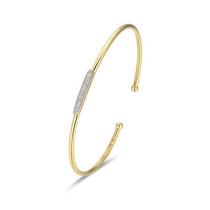 Oval Accent Pave Flex Cuff Bracelet in 14K Yellow Gold-Plated Sterling Silver | M by Monte Luna