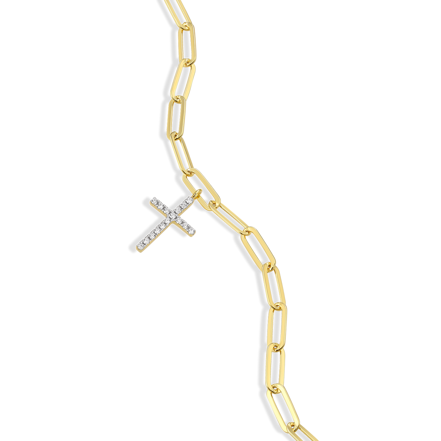 Cross Pendant Lab-Created Diamond Paperclip Bracelet in 14K Gold & Rhodium-Plated Sterling Silver | M by Monte Luna