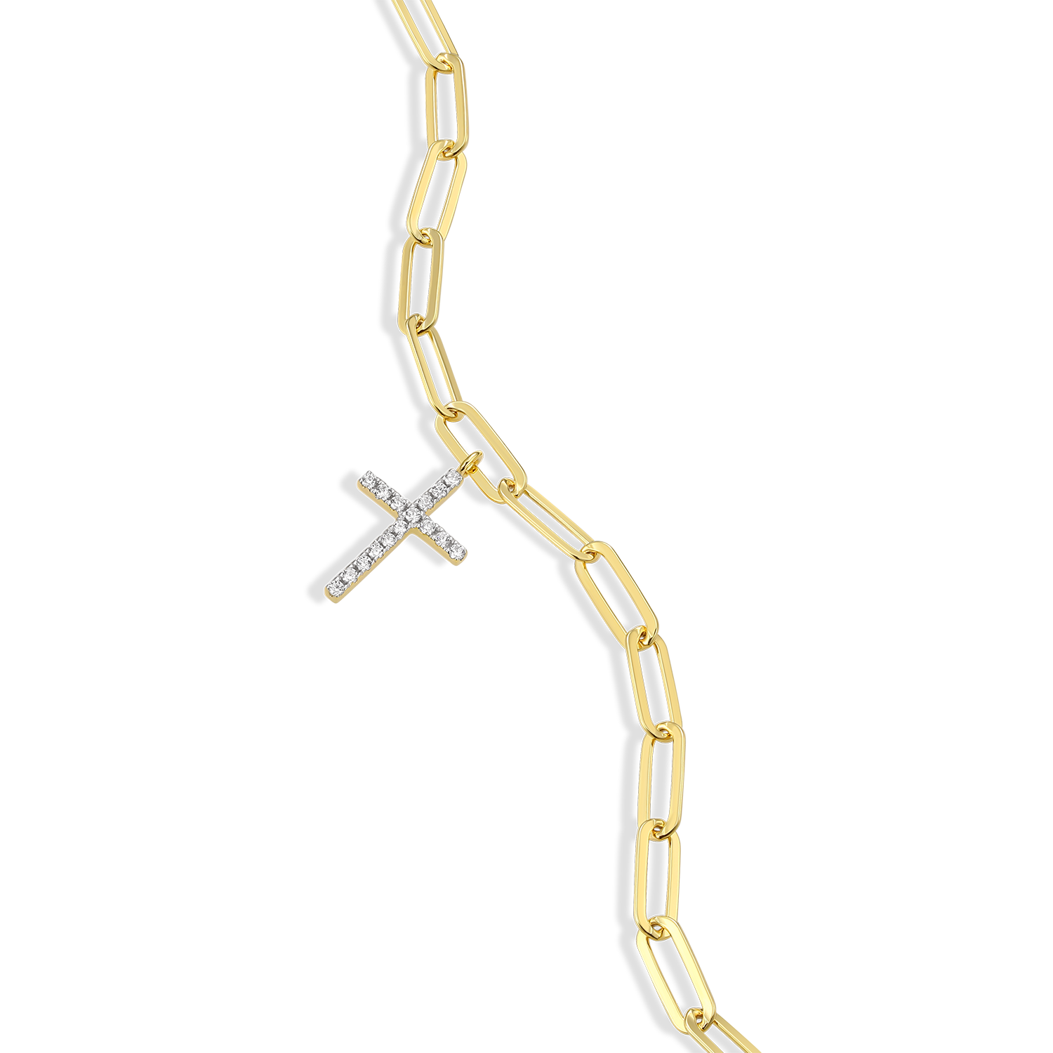 Cross Pendant Lab-Created Diamond Paperclip Bracelet in 14K Gold & Rhodium-Plated Sterling Silver | M by Monte Luna