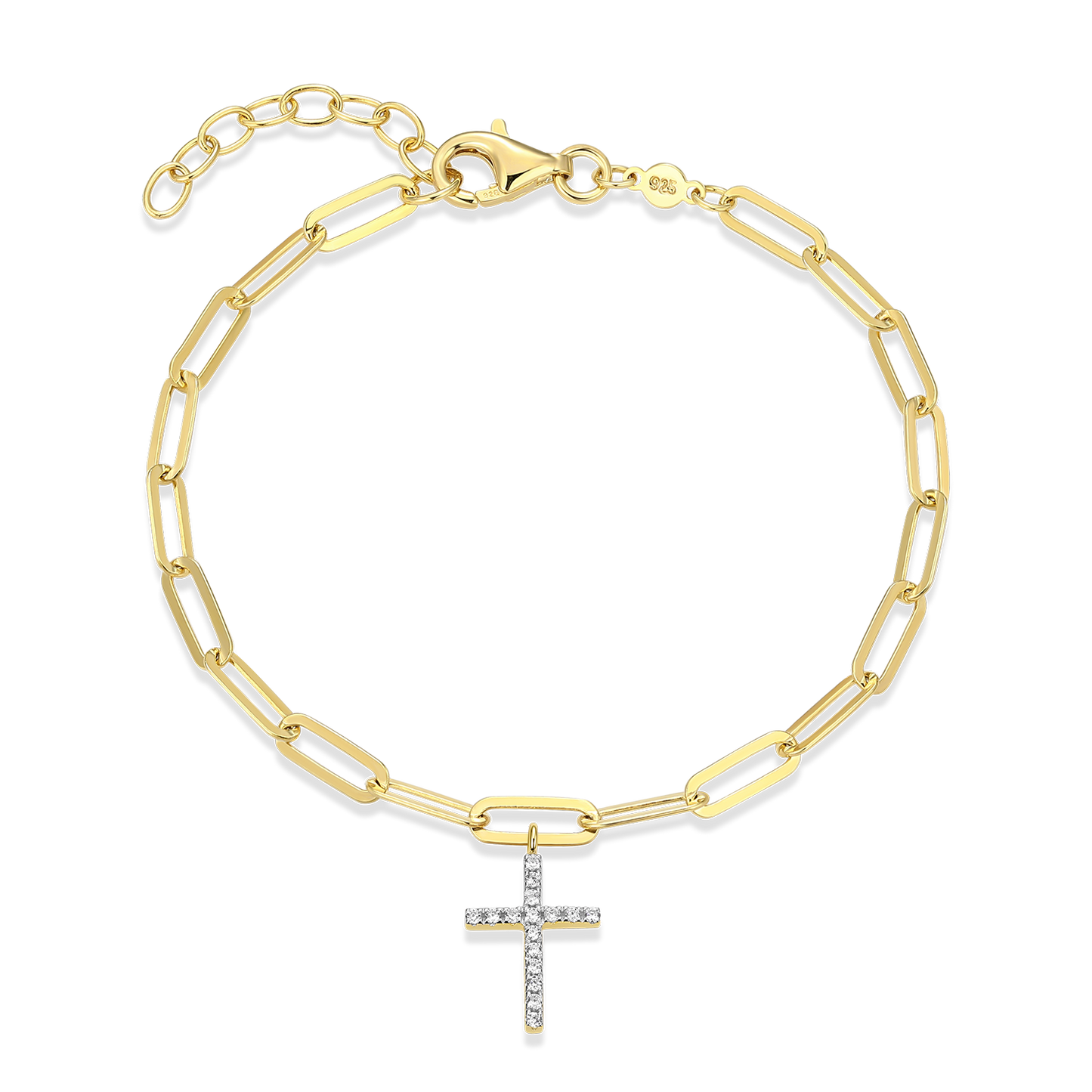 Cross Pendant Lab-Created Diamond Paperclip Bracelet in 14K Gold & Rhodium-Plated Sterling Silver | M by Monte Luna