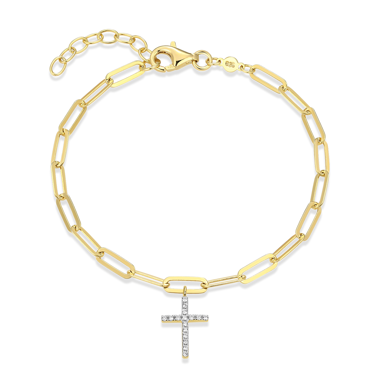 Cross Pendant Lab-Created Diamond Paperclip Bracelet in 14K Gold & Rhodium-Plated Sterling Silver | M by Monte Luna