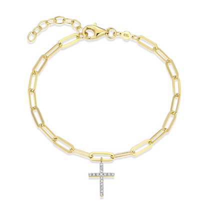 Cross Pendant Lab-Created Diamond Paperclip Bracelet in 14K Gold & Rhodium-Plated Sterling Silver | M by Monte Luna