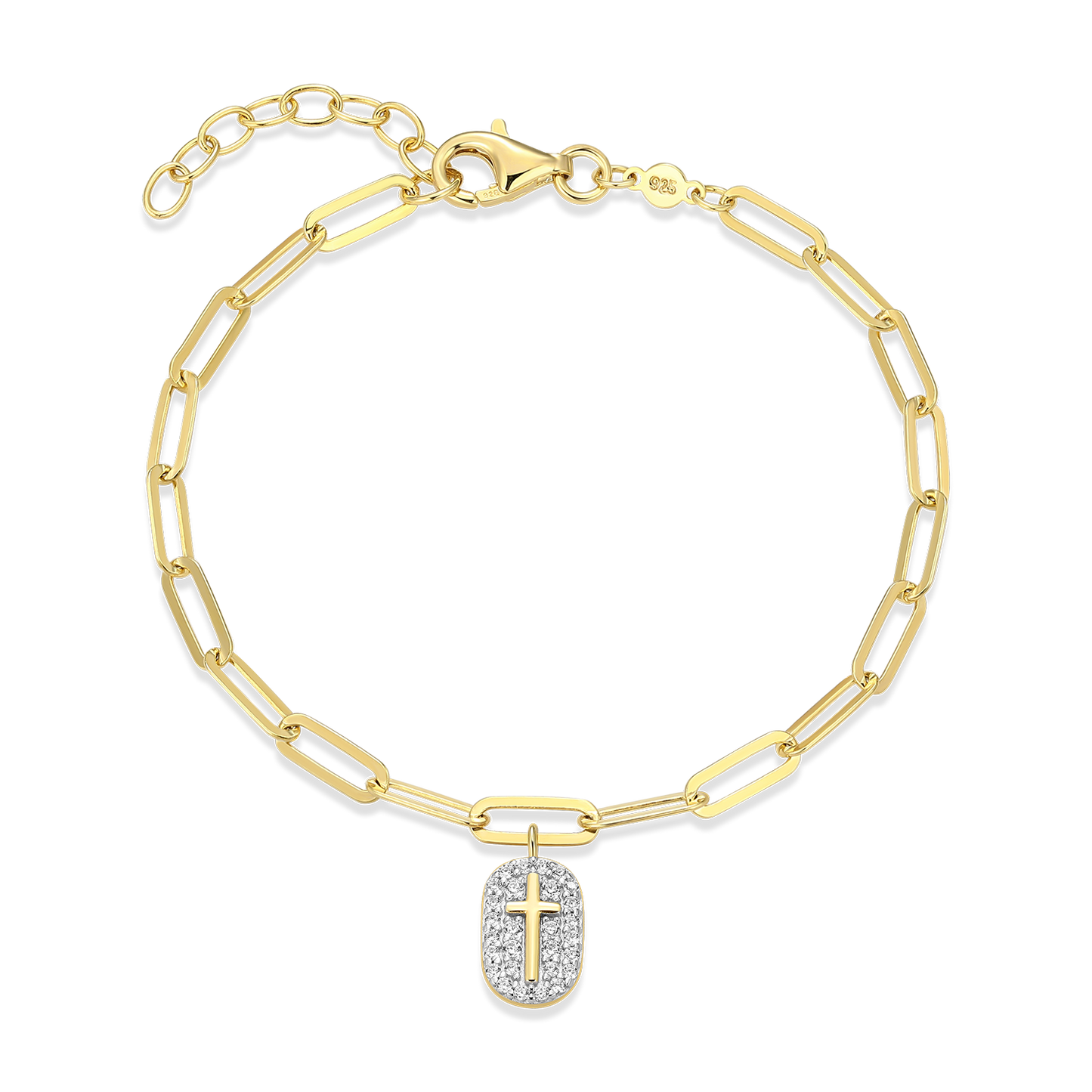 Cross Tag Pendant Lab-Created Diamond Paperclip Bracelet in 14K Gold & Rhodium-Plated Sterling Silver | M by Monte Luna