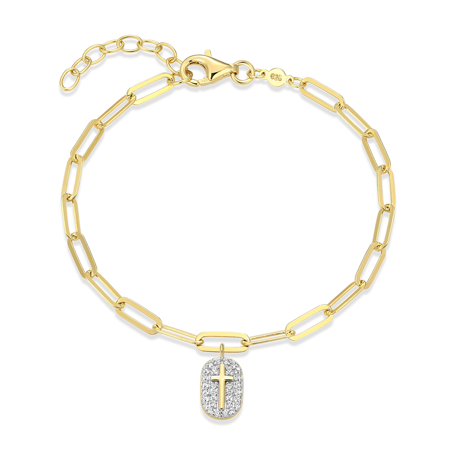 Cross Tag Pendant Lab-Created Diamond Paperclip Bracelet in 14K Gold & Rhodium-Plated Sterling Silver | M by Monte Luna