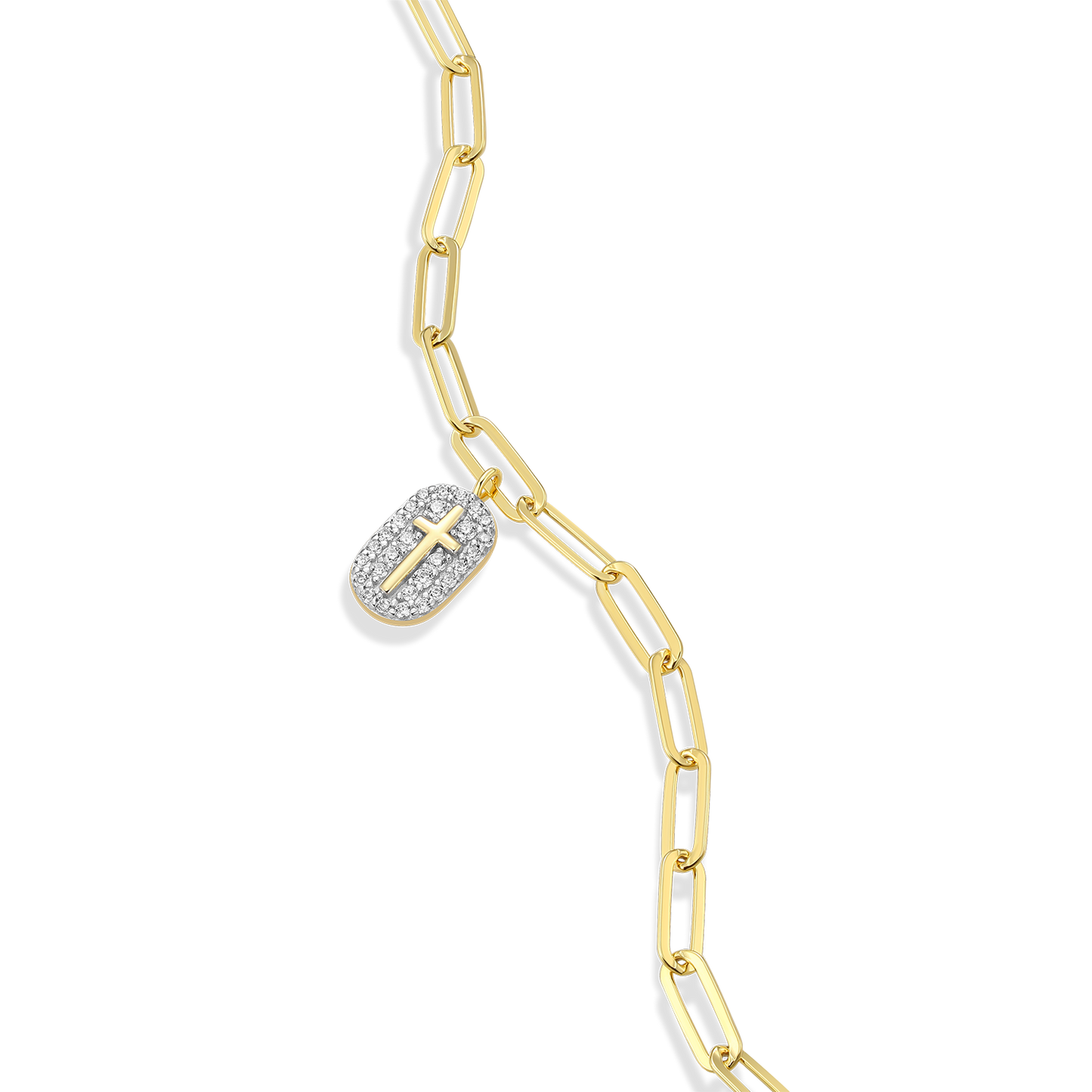 Cross Tag Pendant Lab-Created Diamond Paperclip Bracelet in 14K Gold & Rhodium-Plated Sterling Silver | M by Monte Luna