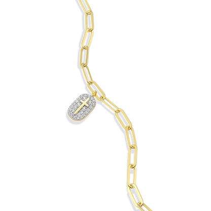 Cross Tag Pendant Lab-Created Diamond Paperclip Bracelet in 14K Gold & Rhodium-Plated Sterling Silver | M by Monte Luna
