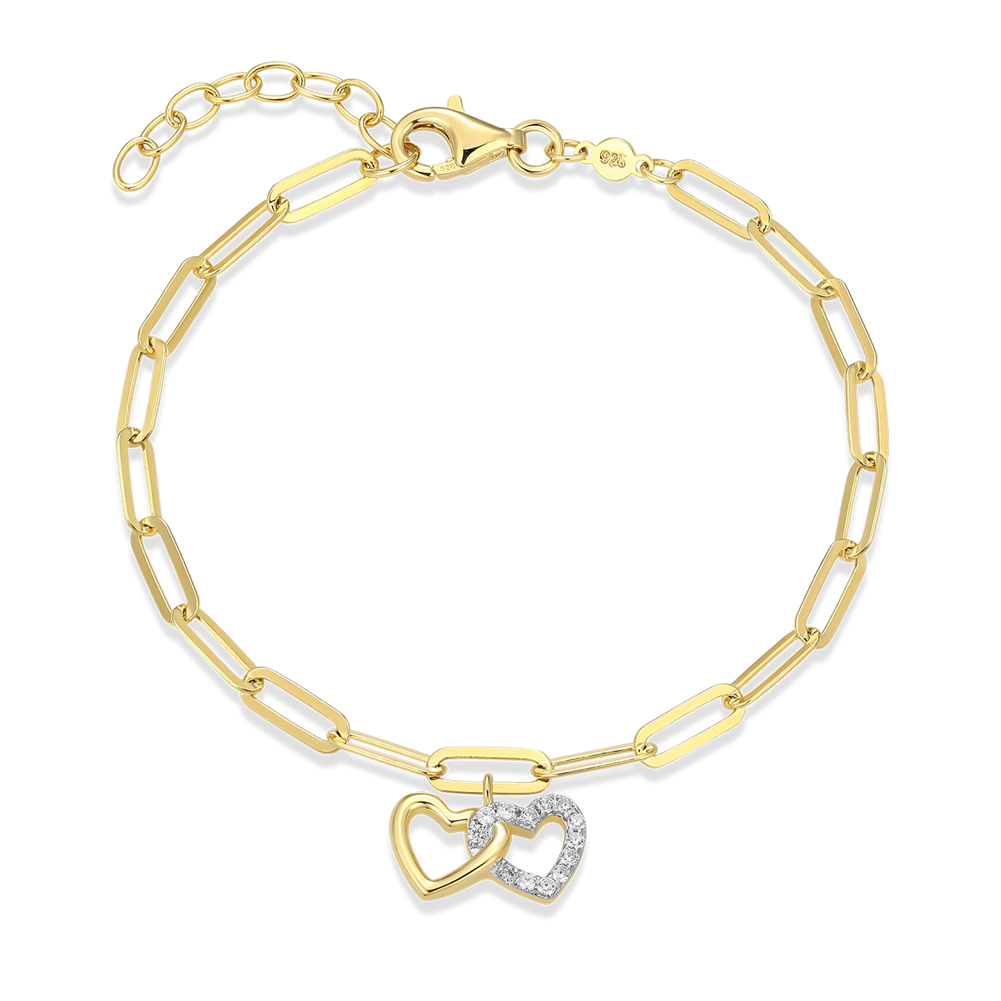 Twin Heart Pendant Lab-Created Diamond Paperclip Bracelet in 14K Gold & Rhodium-Plated Sterling Silver | M by Monte Luna