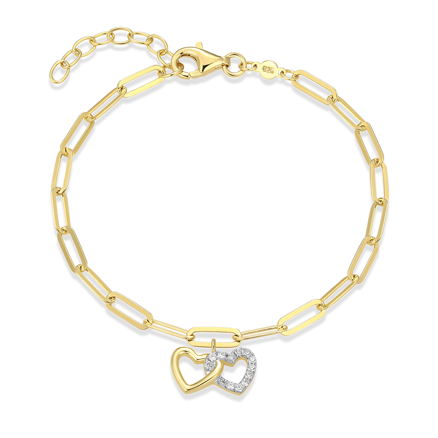 Twin Heart Pendant Lab-Created Diamond Paperclip Bracelet in 14K Gold & Rhodium-Plated Sterling Silver | M by Monte Luna
