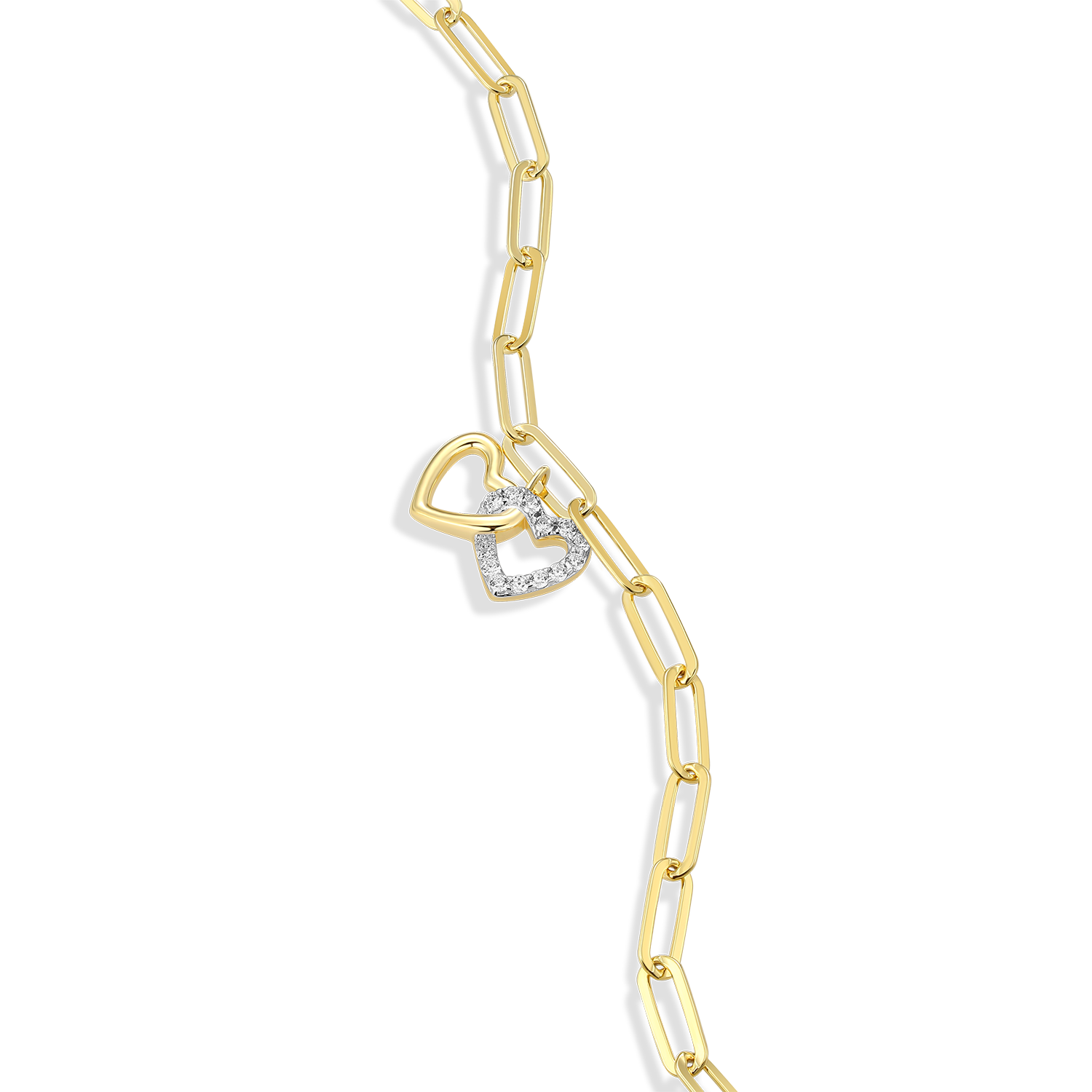 Twin Heart Pendant Lab-Created Diamond Paperclip Bracelet in 14K Gold & Rhodium-Plated Sterling Silver | M by Monte Luna