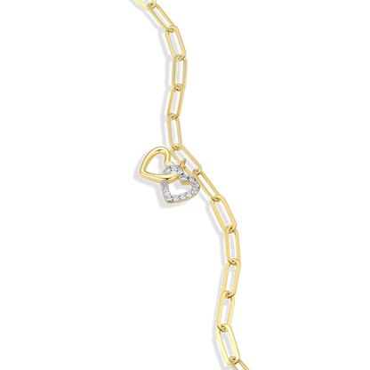 Twin Heart Pendant Lab-Created Diamond Paperclip Bracelet in 14K Gold & Rhodium-Plated Sterling Silver | M by Monte Luna
