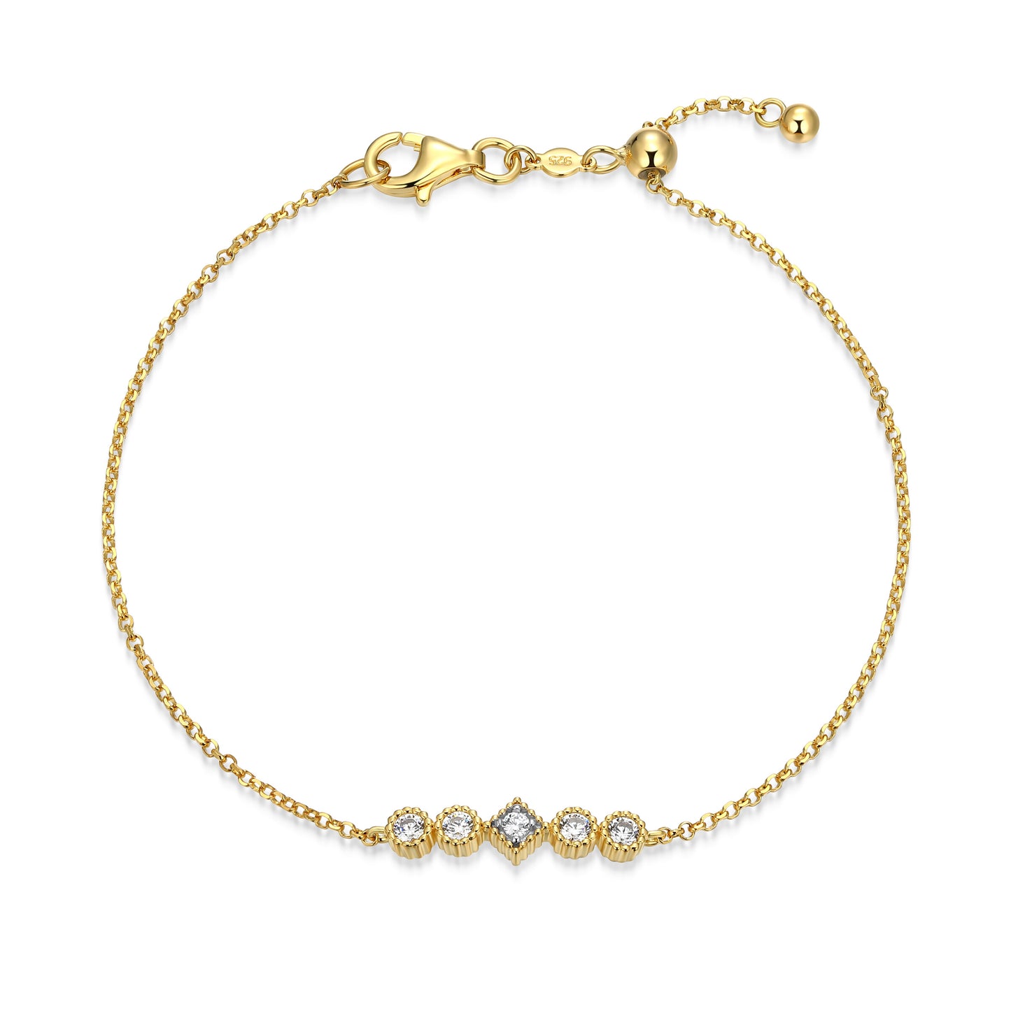 BE0300W - Round & Diamond Beaded Halo Bolo Bracelet | m by monte luna