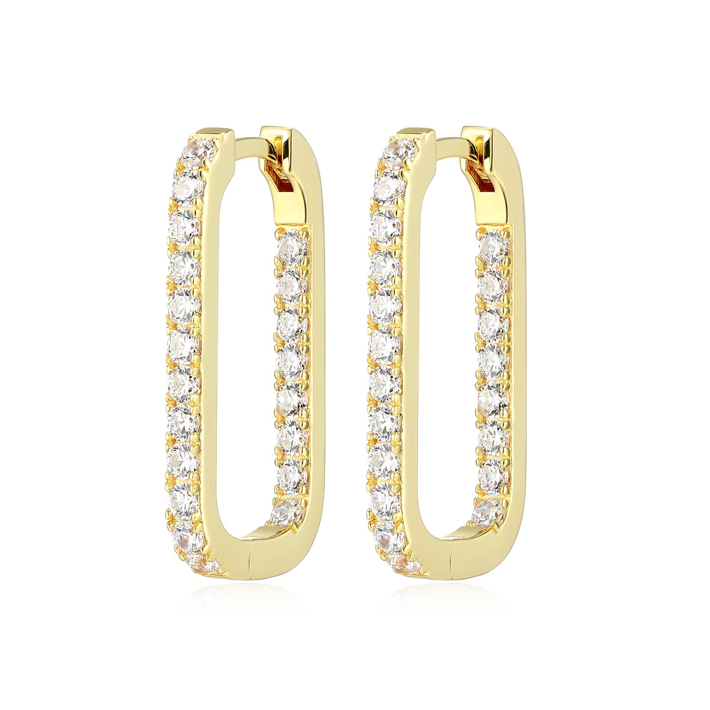 RE0188Y - Elongated Rectangle CZ Hoop Earrings | reign