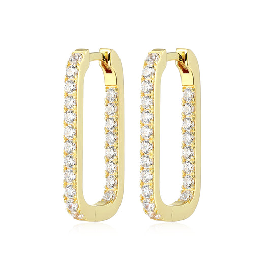 RE0188Y - Elongated Rectangle CZ Hoop Earrings | reign