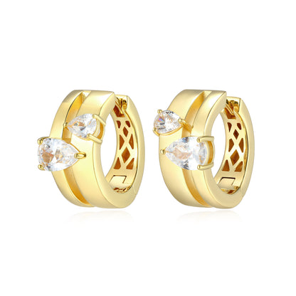RE0173Y - Modern Pear-Cut CZ Hoop Earrings | reign