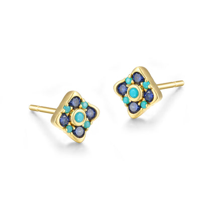 RE0134 - Tanzanite CZ & Turquoise Formica Nano Stud Earrings | reign