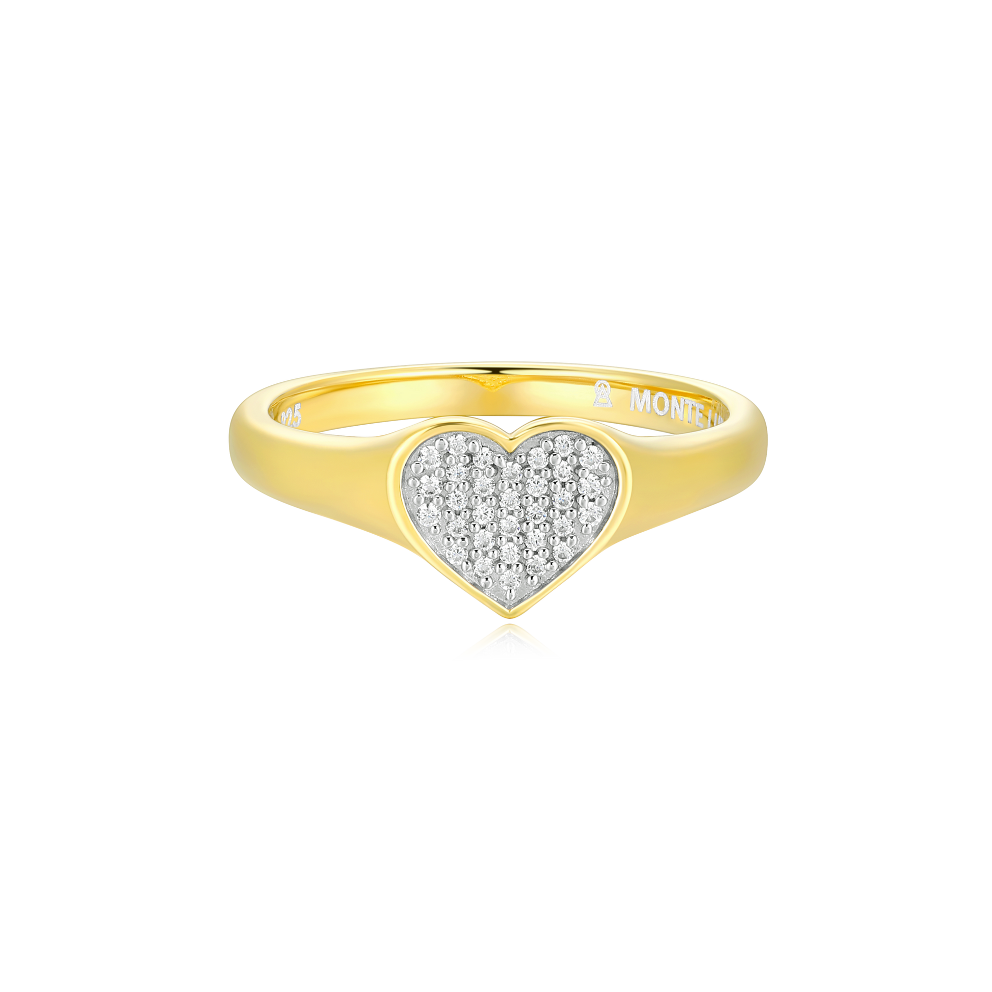 Lab-Created Diamond Pave Heart Signet Ring in 14K Yellow Gold-Plated Sterling Silver | M by Monte Luna