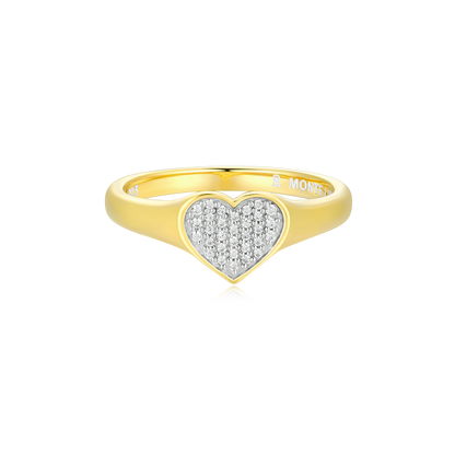 Lab-Created Diamond Pave Heart Signet Ring in 14K Yellow Gold-Plated Sterling Silver | M by Monte Luna
