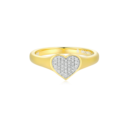 Lab-Created Diamond Pave Heart Signet Ring in 14K Yellow Gold-Plated Sterling Silver | M by Monte Luna