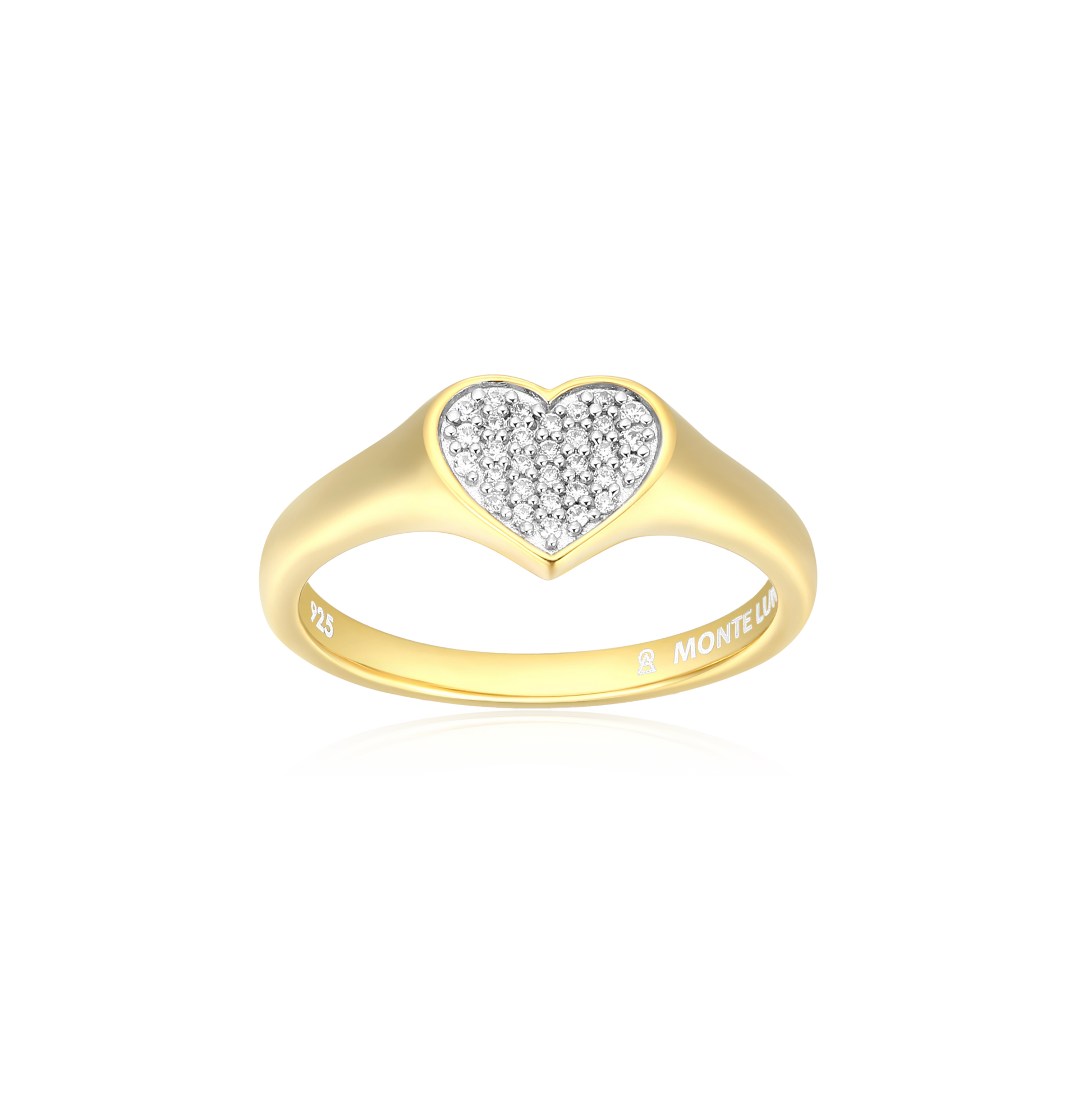 Lab-Created Diamond Pave Heart Signet Ring in 14K Yellow Gold-Plated Sterling Silver | M by Monte Luna