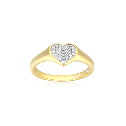 Lab-Created Diamond Pave Heart Signet Ring in 14K Yellow Gold-Plated Sterling Silver | M by Monte Luna