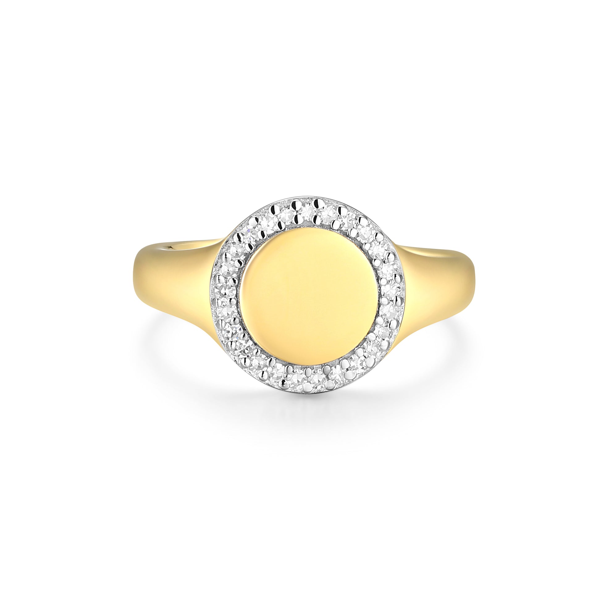BR0107Y - Lab-Created Diamond Pave-Framed Signet Ring in 14K Yellow Gold-Plated Sterling Silver | m by monte luna