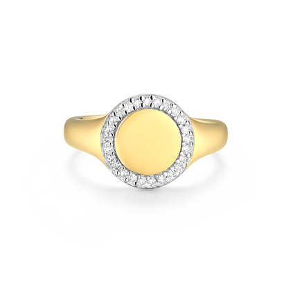 Lab-Created Diamond Pave-Framed Signet Ring in 14K Yellow Gold-Plated Sterling Silver | M by Monte Luna