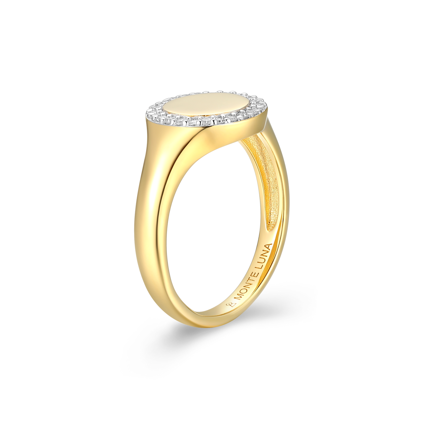 Lab-Created Diamond Pave-Framed Signet Ring in 14K Yellow Gold-Plated Sterling Silver | M by Monte Luna