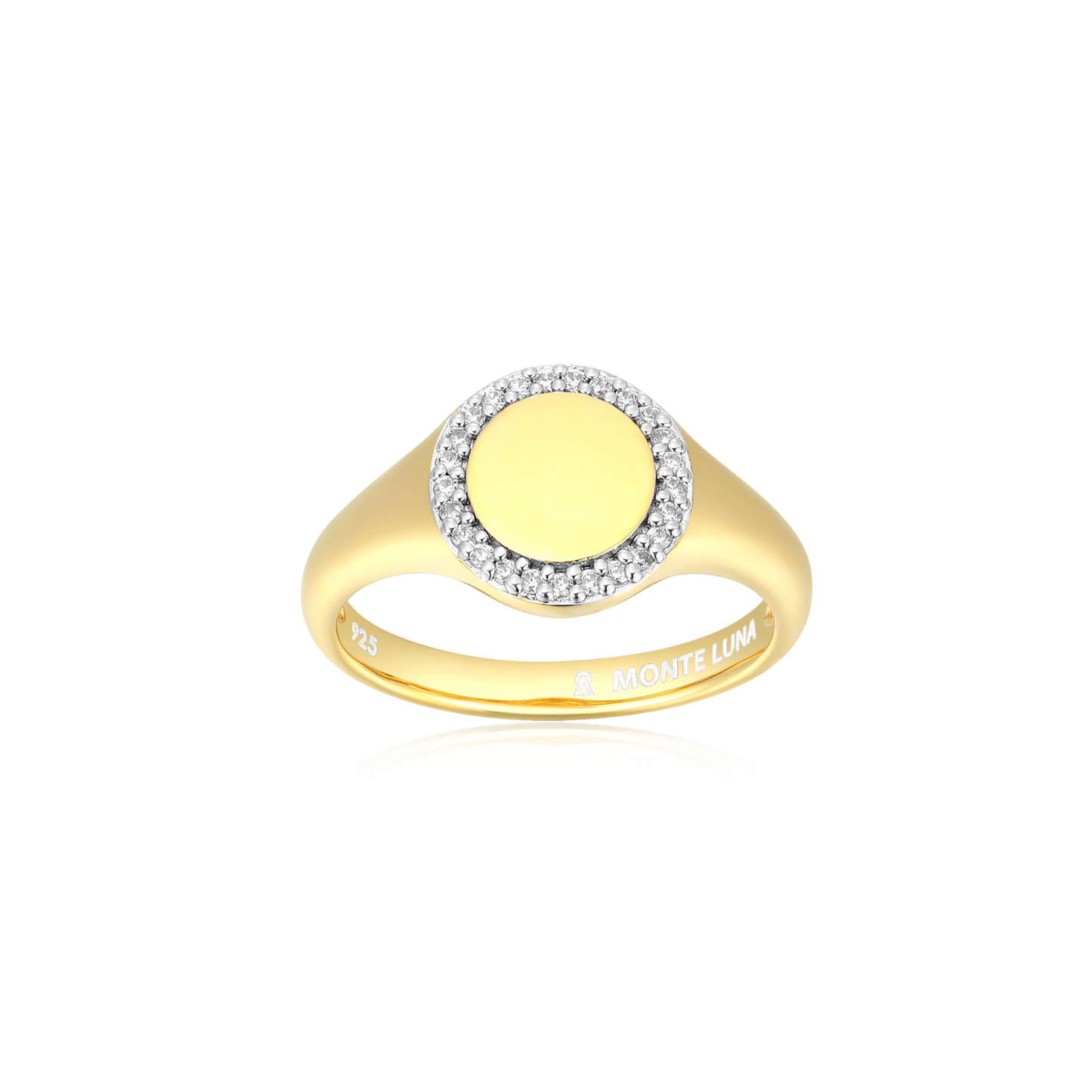 Lab-Created Diamond Pave-Framed Signet Ring in 14K Yellow Gold-Plated Sterling Silver | M by Monte Luna